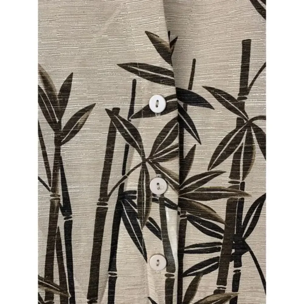 Saint Tropez West Button Front Woman‎ Jacket Tan/Brown bamboo print 100% silk